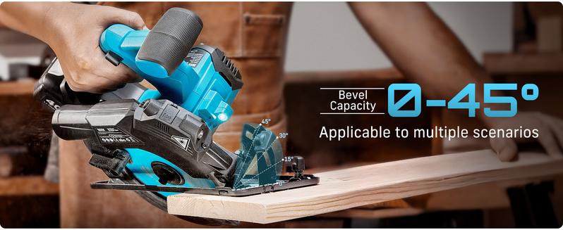 SeeSii MAX Circular Saw 6-1/2“, with Light, Laser Guide, Rechargeable, Includes 2x4Ah Batteries and Auxiliary Handle, 5200 RPM, 0-45° Bevel Angle, Portable with Adjustable Depth Circular Saw for Outdoor Work, Home DIY, and Professional Use CS610B
