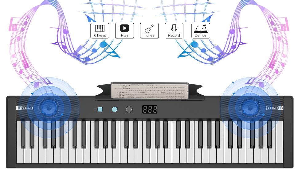 【GARVEE】61 Key Portable Keyboard Piano with Electric Semi-Weighted Keys, Built-In Speakers, Pedal, Power Supply, Digital Display, 128 Tones, Ideal for Beginners and Professionals, Perfect Gift for Birthdays or Holidays