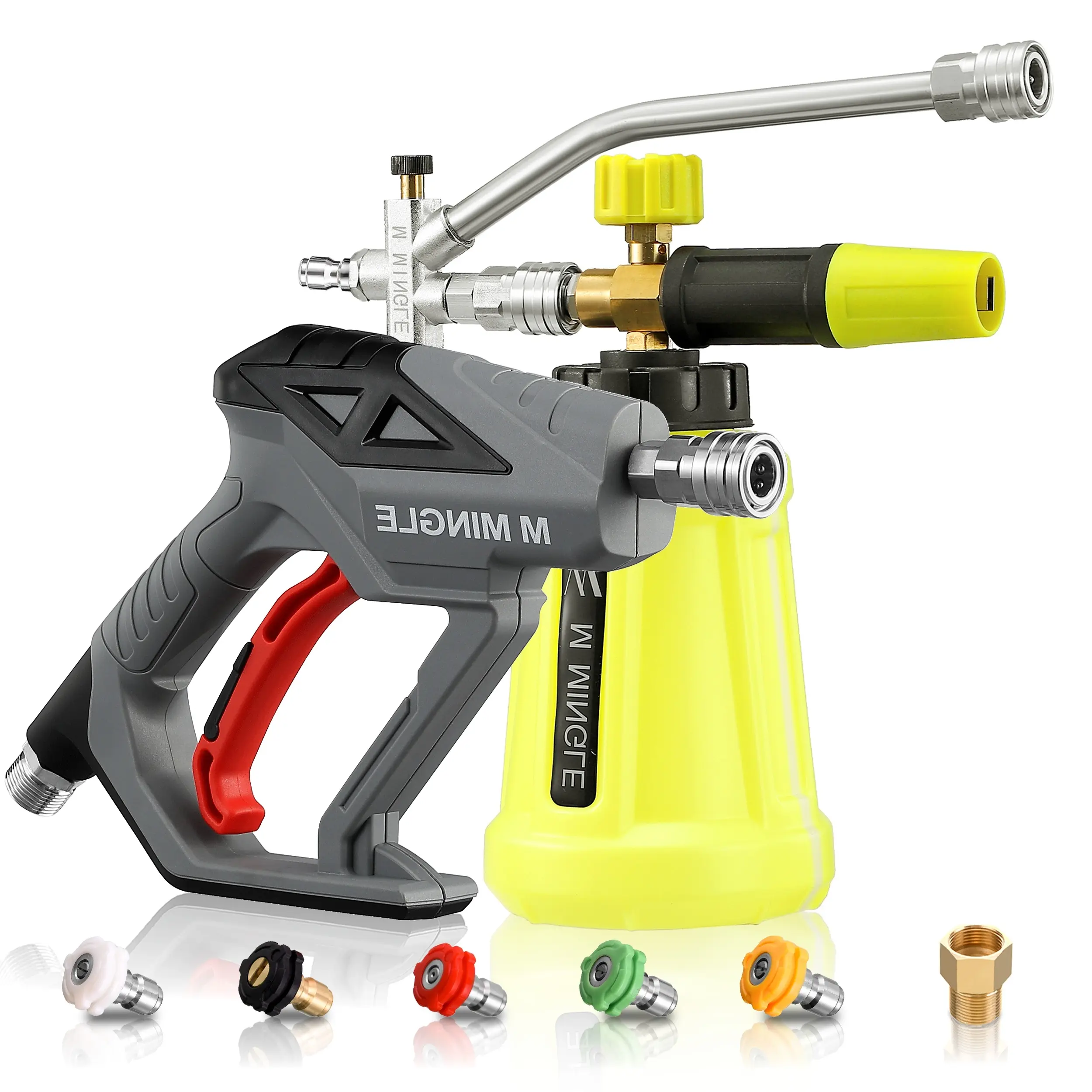 M MINGLE Dual-Purpose High Pressure Washer Gun & Foam Cannon Kit, 4000 PSI Max, Brass Parts, 5 Nozzles, Dual 1/4" Quick Connects, 1L Capacity, Foam/Water Switch, Efficient Cleaning, High Temp & Pressure Resistant, Ideal for Vehicle Wash【DealsForYouDays】,,