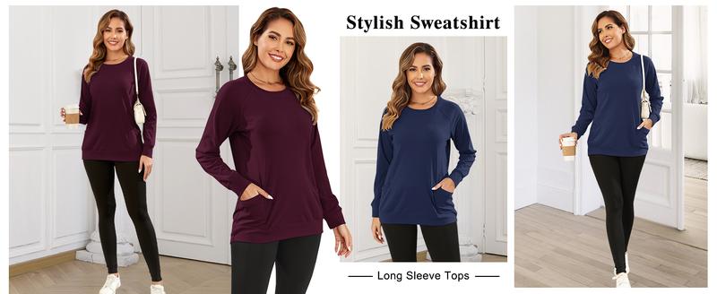 AUSELILY Women's Long-Sleeve Lightweight Sweatshirt with Side Pockets Womenswear Tops Extra Length Pullover