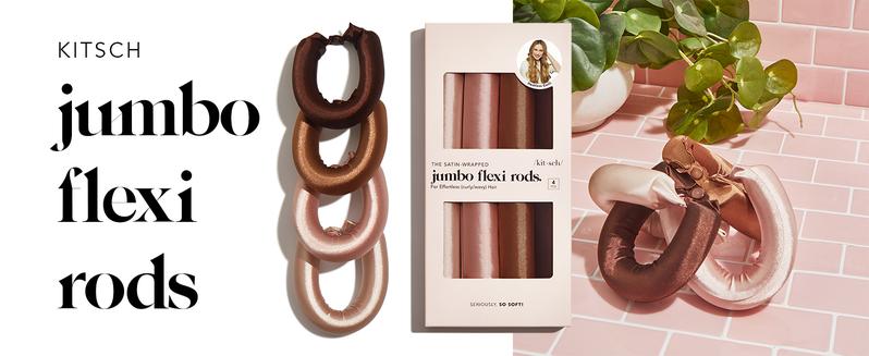 Kitsch Satin Heatless Curling Rod - Jumbo Flexi Rod, Heatless Hair Curler for Overnight, Soft Hair Curlers, Heatless Curlers for Women, 4pcs, Rosewood