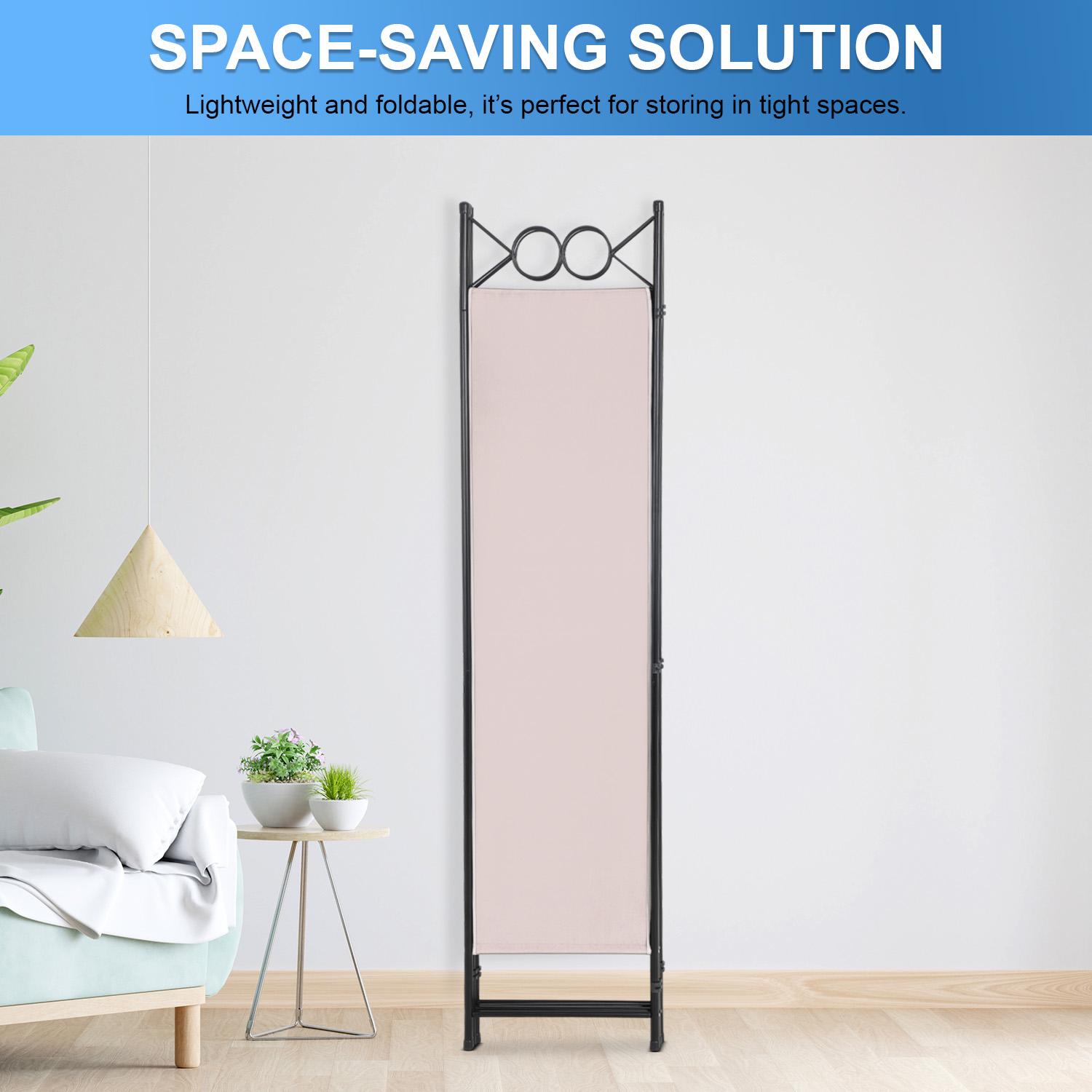 BestOffice 4 Panel Room Divider 6FT Steel Frame Screen Folding Privacy Divider Freestanding Partition for Home Office Bedroom (Beige) Modern Furniture