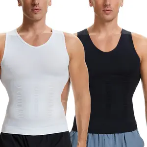 Mens Body Shaper Tank Top Vest Compression Breathable  V-Neck Shirts Tummy Control Shapewear Lightweight Stretchy Sports Undershirt Menswear Casual Gym White Bestie Operator Stylish Fabric