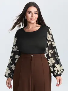 【Summer Turn-Up】【Essential】BlOOMCHIC Plus Size Floral Monochrome Print Round Neck Blouse [M-6X] 2026 Summer Pick for Mother's Day