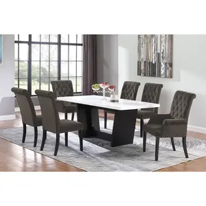 Sherry Rectangular Marble Top Dining Table Set Brown