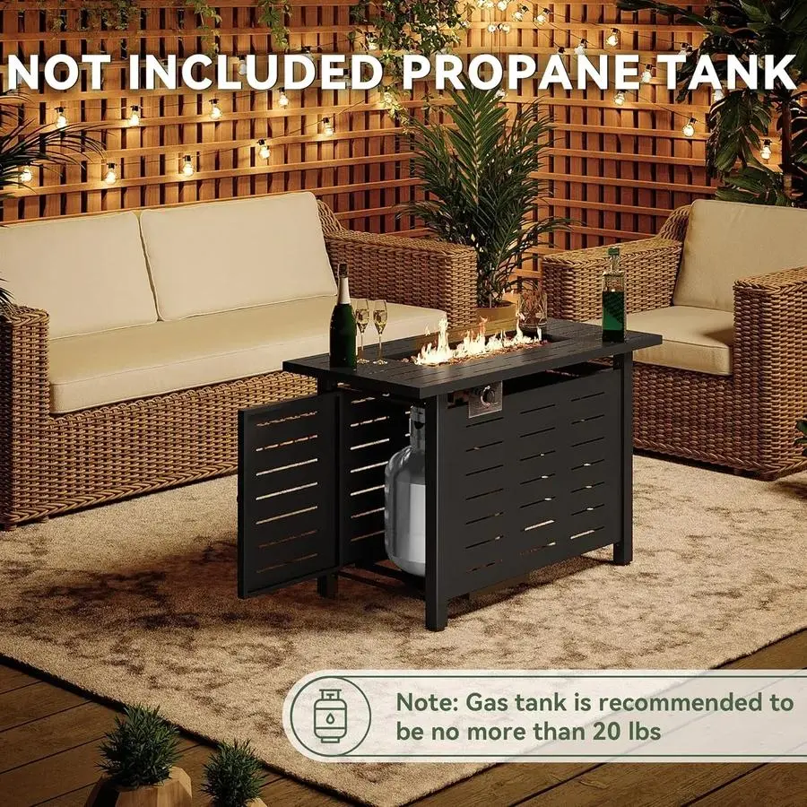 Aoxun 40 in Rectangle Outdoor Propane Fire Pit Table with Removable Lid - 50,000 BTU Patio Heater, Lava Rocks, Waterproof Cover for Outdoor Deck, Backyard Users, Heats Patio