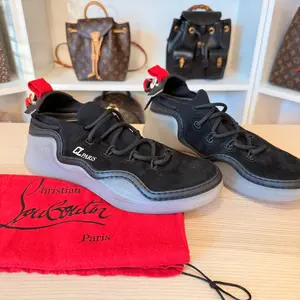 Pre-Owned Christian Louboutin Arpoador Black Leather Drawstring Low Top Sneakers Size 42.5/ Size 9