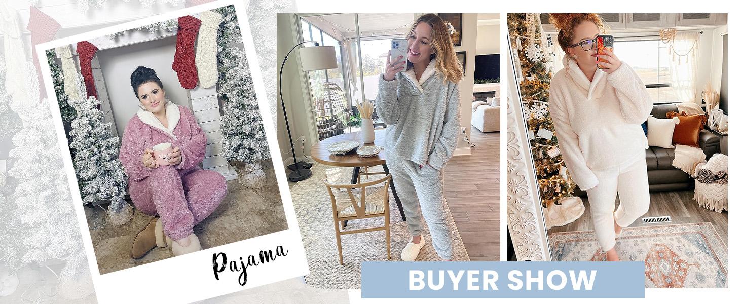 Construction detail of Women's Fleece Long-Sleeve 2-Piece Pajama Set with dropped shoulders
