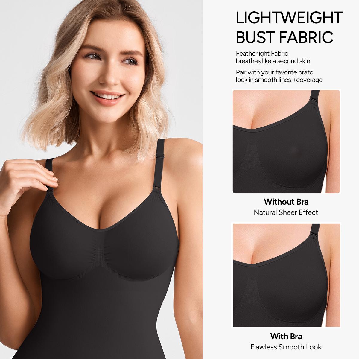 Nebility (Fabric Upgrade) Women's Shapewear Bodysuit - V-Neck Spaghetti Strap, Tummy Control & Hip Lift, Shockproof Basic Bodysuit Womenswear  Minimalist Vneck SpringStatements