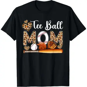 Cotton Short Sleeve  T-Shirt Tee Ball Cute Mom Leopard Costume Baseball Mother's Day T-Shirt Black Graphic tees