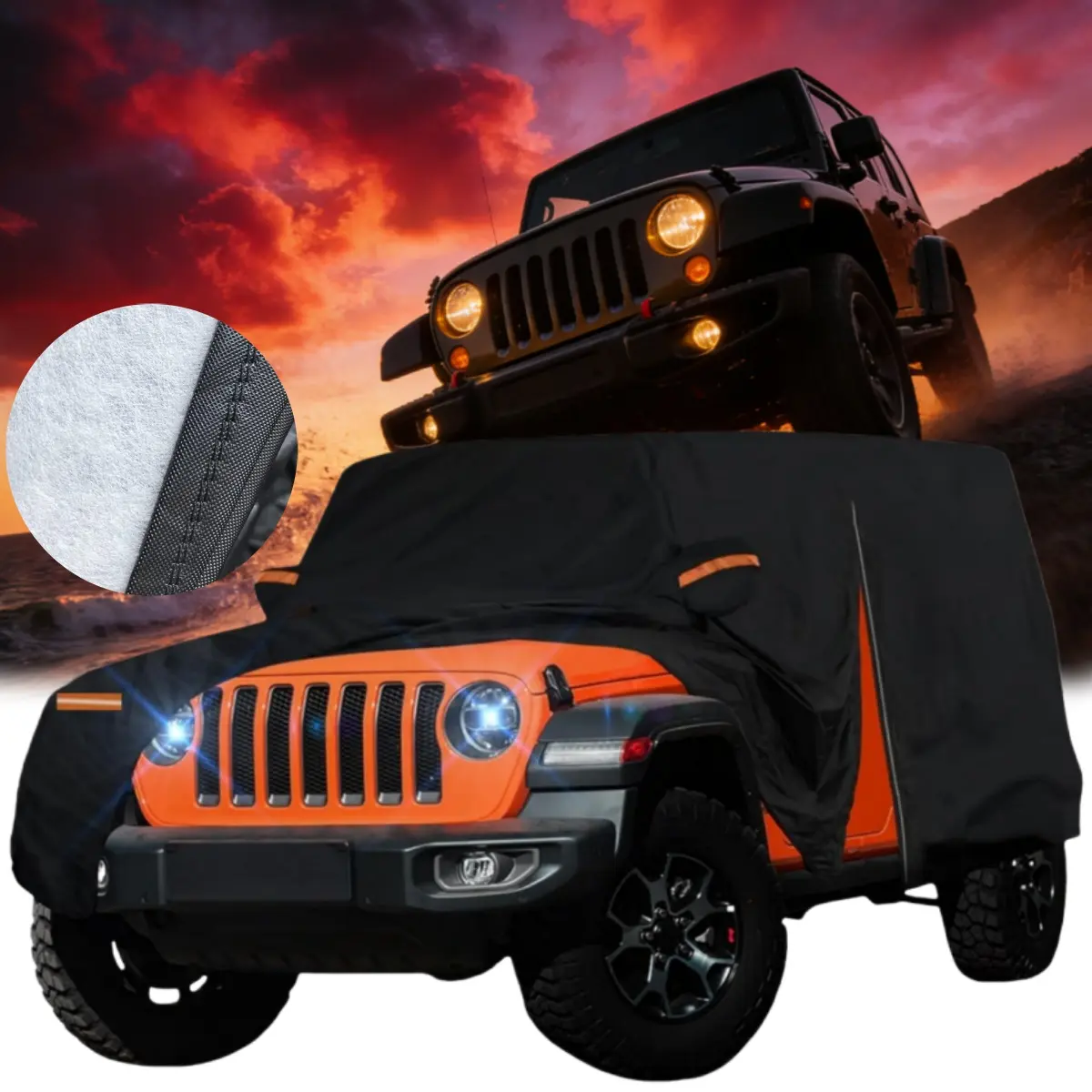 for Jeep Wrangler 2-Door (1987-2025 CJ, YJ, TJ, JK, JL) Vehicle Car Cover Waterproof, Full Exterior Car Cover Outdoor Sun UV Rain Dust Snow Hail Protection, with Driver Side Zipper Opening, Car Protector