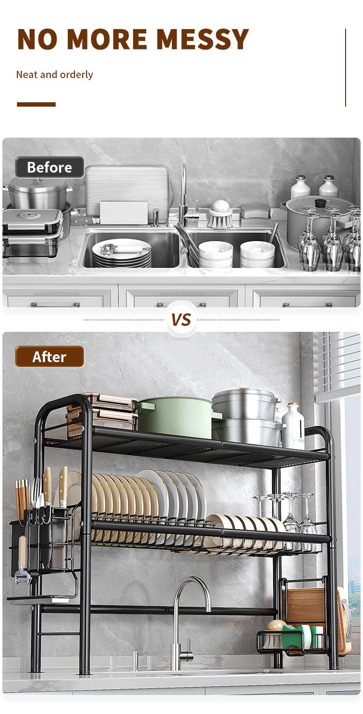 San Dream Over The Sink Dish Drying Rack Large Dishes Drainer 2-Tier Dish Drying Rack for Kitchen Dish Rack Countertop Organizer Metal Kitchen Sink Organizer Mount