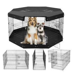 VEVOR Dog Playpen,  , 8 Pcs 30"H x 24"W Panels Foldable Metal Pet Exercise Pen, Dog Fence Indoor and Outdoor Pen with Door, Bottom Pad and Top Cover, Pet Playpen for Dogs, Cats, Other Small Animals