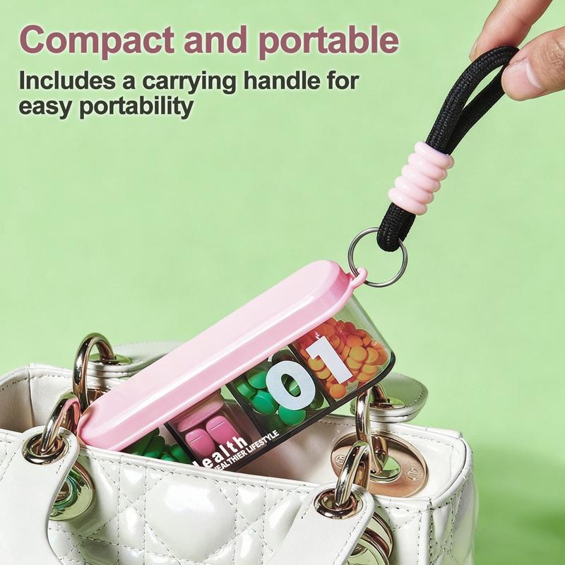 [Free!!ship] BMTWE Mini 4 Compartments Pillbox 4 PCS Portable Medication Holder Transparent Dual Sliding Self-Locking with Hanging Chain for Travel Business Outdoor Office Home