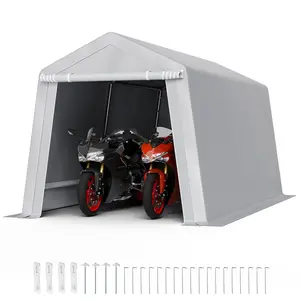 【fathersdaygift】VEVOR 1Outdoor Storage Shed, 8 x 14 ft Portable Storage Tent with Roll-up Door, Waterproof Canopy Shed Shelter, Heavy Duty Frame, Patio Garage Carport for Motorcycle, Lawn Mower, Bike, Grey