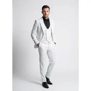 White Sequin 3-Piece Slim Fit Suit