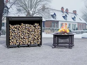 HOOBRO 4FT Firewood Rack with Cover, Outdoor Firewood Log Rack, Adjustable Log Holder with Waterproof Cover, Fireplace Wood Storage, Heavy Duty Wood Holder, for Indoor and Outdoor, Black