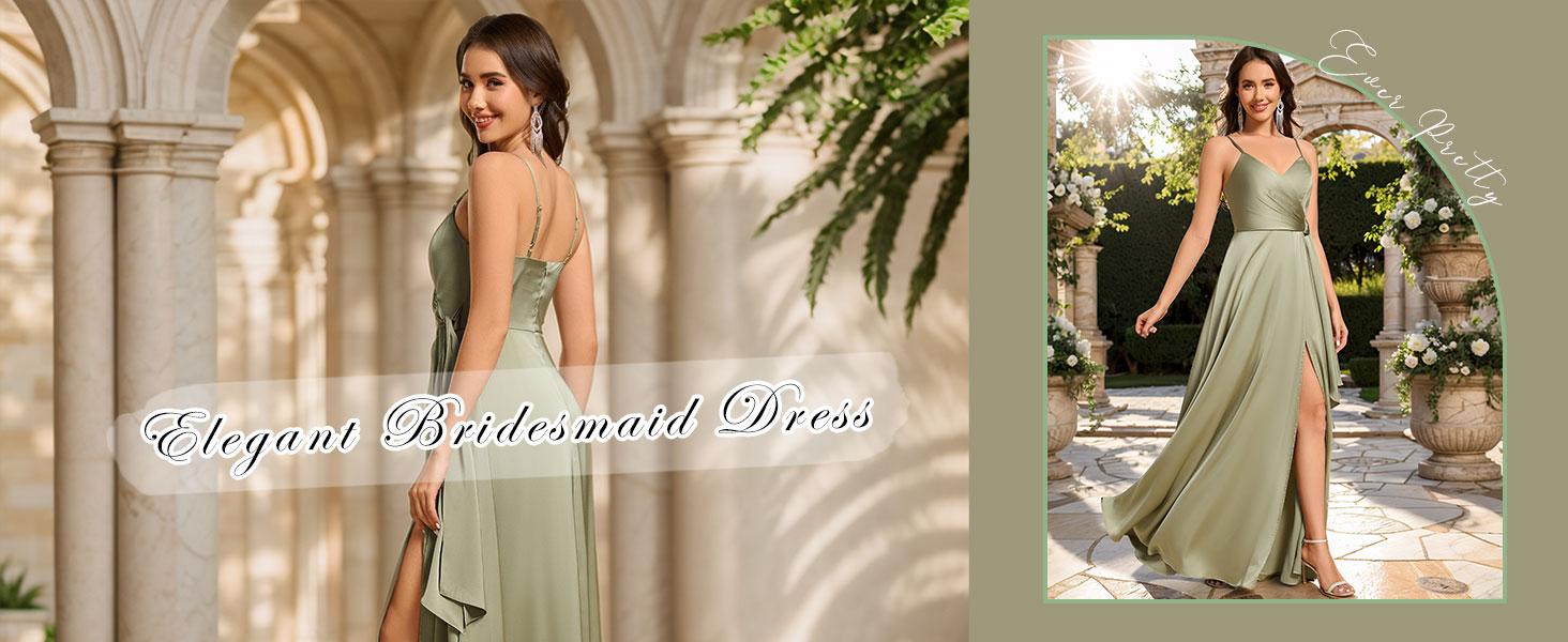 Ever-Pretty  Wrap-Style Spaghetti Strap Maxi Satin Bridesmaid Dress 02317,Evening dress，Party dress