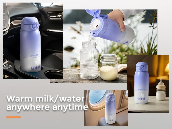 Momfann Portable Bottle Warmer for Travel, Dual Heating Modes for Breastmilk & Water On The Go, Portable Bottle Milk Warmer with Fast Heating & Long Battery Life, 12 Ounces Large Capacity