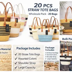 20 PCS Straw Tote Bags Assorted Colors – Summer Beach Shoulder Handbags Bulk Pack for Resellers