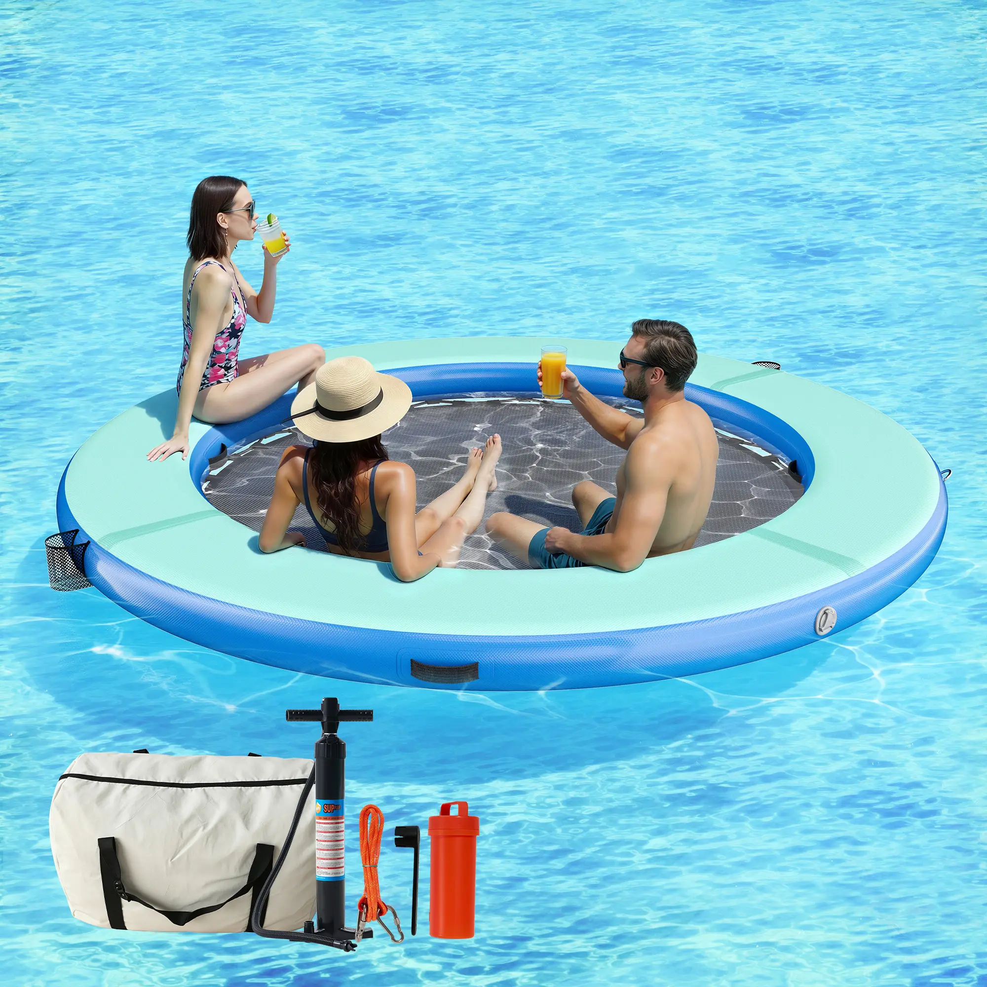 AMERLIFE 8FT/10FT/12FT Hexagon/Circle/Triangle Inflatable Water Hammock for Adults, Fun for Kids Ages 3+, Floating Raft Dock Platform with Mesh, Heavy Duty Water Float Dock for Lake, Beach, Summer Party[tiktokshopbacktoschool][SohoChic]