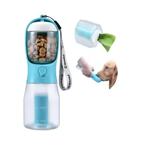 20oz Dog Water Bottle with Food Container & Poop Bag Dispenser | Leak-Proof Portable Pet Water Dispenser with Carabiner Clip | for Walking, Hiking, Travel