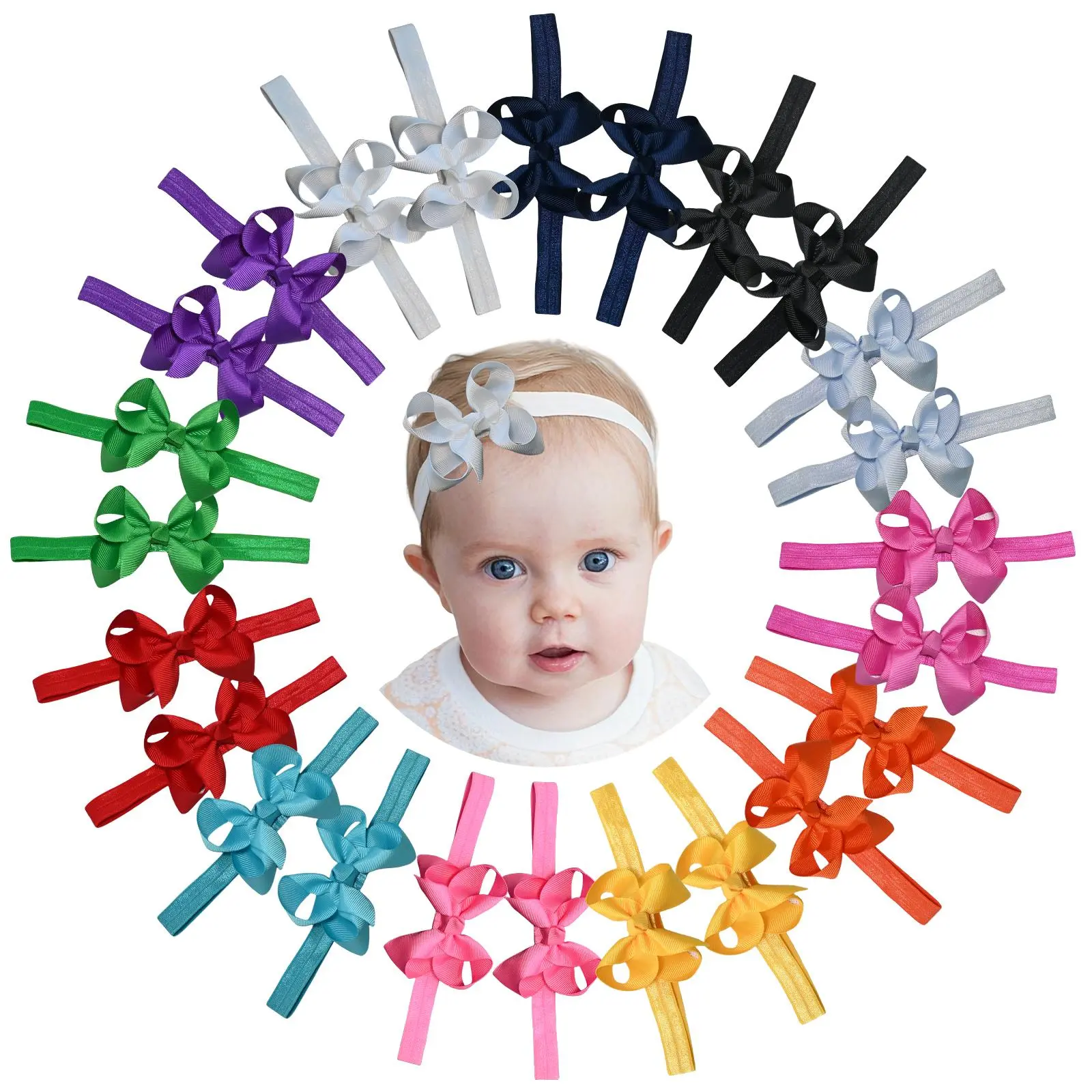 Summervibes JoyBowie New Year Clearance Sale: 12pcs Soft Elastic Nylon Headband for Babies, with Colorful Bow, Suitable for Newborn Girls