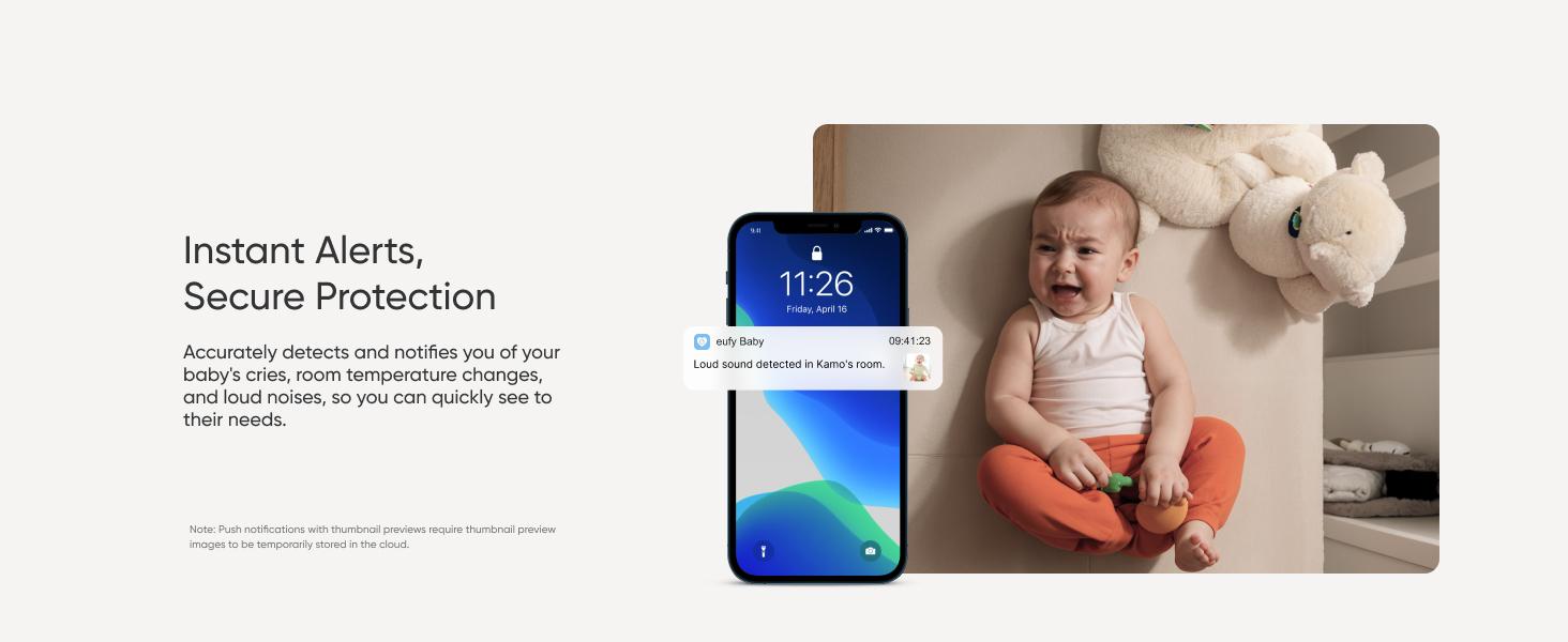 eufy E21 Baby Monitor, with 4K Camera, Hybrid Wi-Fi and No Wi-Fi Connection, App and Monitor Control, Ultra-Clear Night View, Pan-Tilt, 8× Zoom, Portable Camera with Built-In Battery, ANR, Smart Alerts｜Spingtok