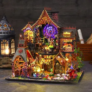 Magic Forest DIY Book Nook Kit, 3D Wooden Puzzle Bookshelf Insert with LED Lights, Fantasy Miniature Decor