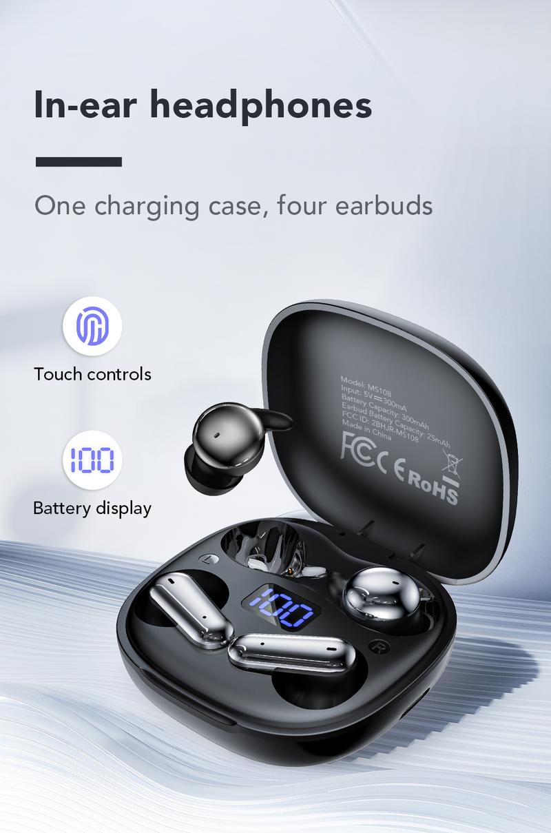MINISO MS108 Wireless Headphones In-ear Design Noise Cancelling True Wireless Earbuds with Digital Display Bluetooth 6.0 Gaming Headset for Running Exercising Lightweight Fitness Earphones