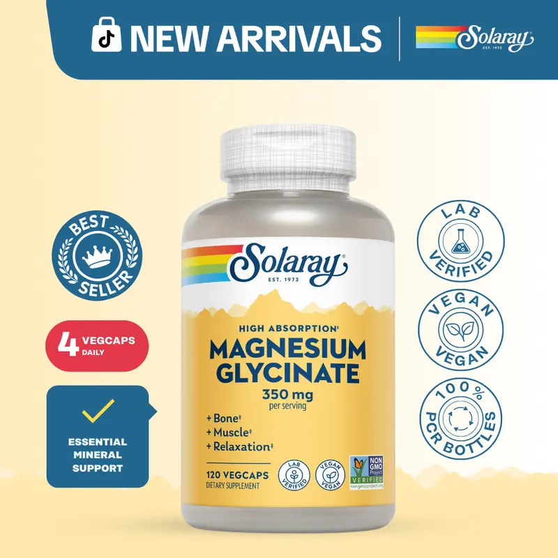 Solaray Magnesium Glycinate 350 mg Capsules for Adults – Chelated Magnesium Supplement for Muscle, Bone & Relaxation Support
