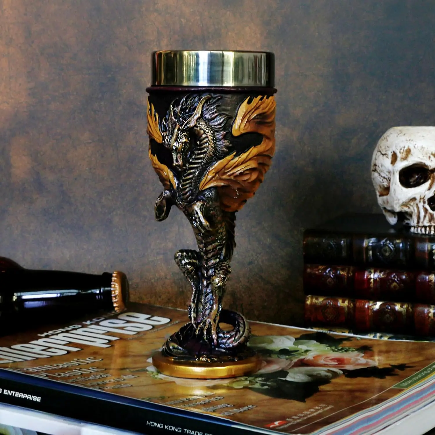 alikiki Flame Dragon Goblet Dungeons and Dragons Gift Chalice Wine Goblet | 7oz Stainless Steel Medieval GOT Dragon Game Cup of Thrones Merchandise Themed Party Decoration