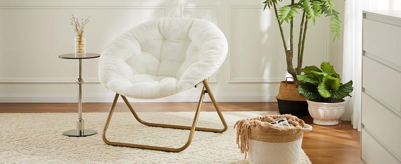 Cozy Saucer Chairs Faux Fur Living Room Reading Lounge Furniture Folding Comfy with Soft Thick Padded Seat Metal Frame Modern Style for Bedroom Home Cozy Saucer Chairs Faux Fur Living Room Reading Lounge Furniture Folding Comfy with Soft Thick Padded Seat Metal Frame Modern Style for Bedroom Home