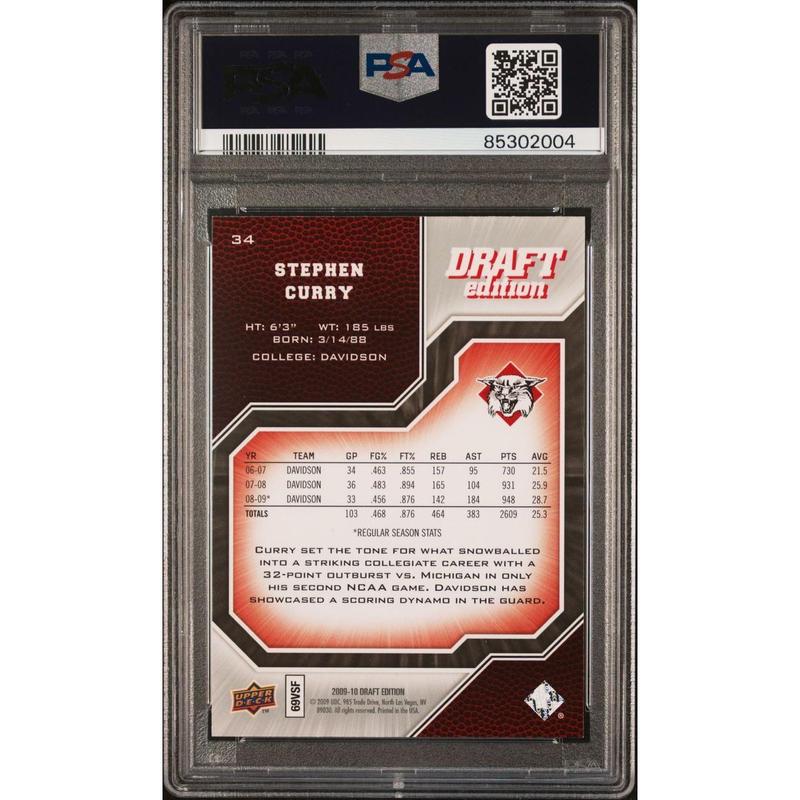 2009 UD Draft Edition #34 Stephen Curry Signed Card PSA 8 AUTO 10 PSA Slabbed Wa