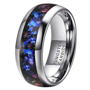 Yonifu Men's 8mm Blue Galaxy Opal Tungsten Ring - Scratch-Resistant Comfort Fit Wedding Band for Him