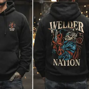 Welder Nation Hoodie, Welding Skull Graphic Pullover, Blue Collar Workwear Sweatshirt, Heavy Duty Welder Gift For Men, Industrial Trade Apparel