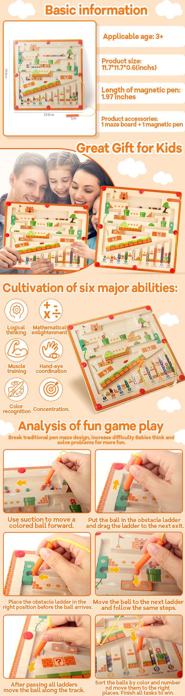 GISGFIM Montessori Toys  Magnetic and Number  Color Maze Board Safe and Non-Toxic Ideal Puzzle Activity Gift Toy for Boys and Girls