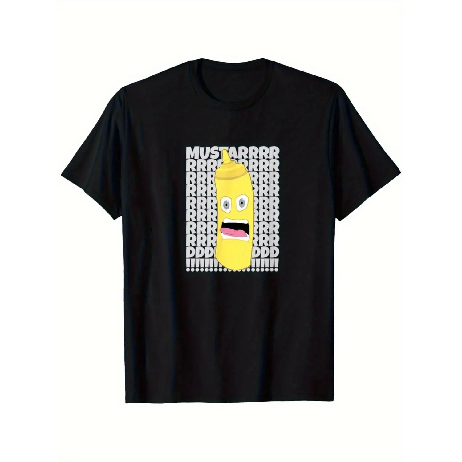 Mens Mustard Yellow Graphic Cotton T-shirt Featuring Bold Mustard Text and Cartoon Illustration Moisture-wicking Breathable Fabric Ideal for Casual Outdoor Activities and Family Gatherings Comfortable All-season Short-sleeve Design