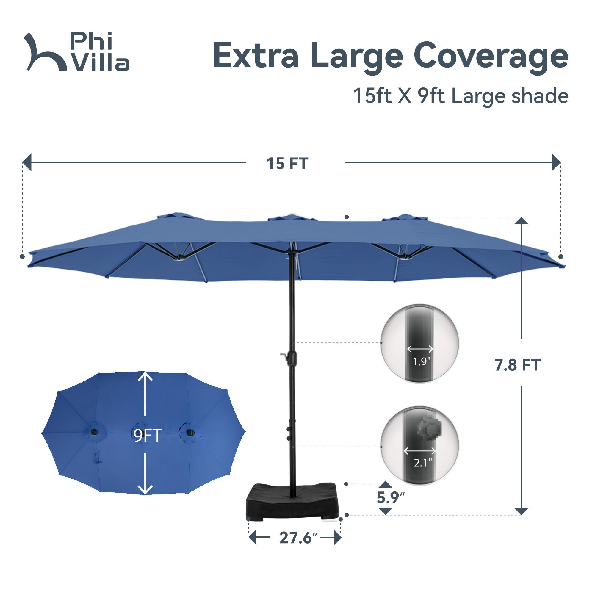 [2026 New] PHI VILLA 15ft Large Outdoor Double-Sided Rectangle Umbrella with Crank Handle, Waterproof, Alloy Steel, Assembly Required Furniture Patio