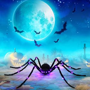 Halloween Spider Decorations 3.94 FT, Giant Light up Black Hairy Spider Decoration for Best Halloween Party Outdoor Indoor Yard Decoration  Spooky