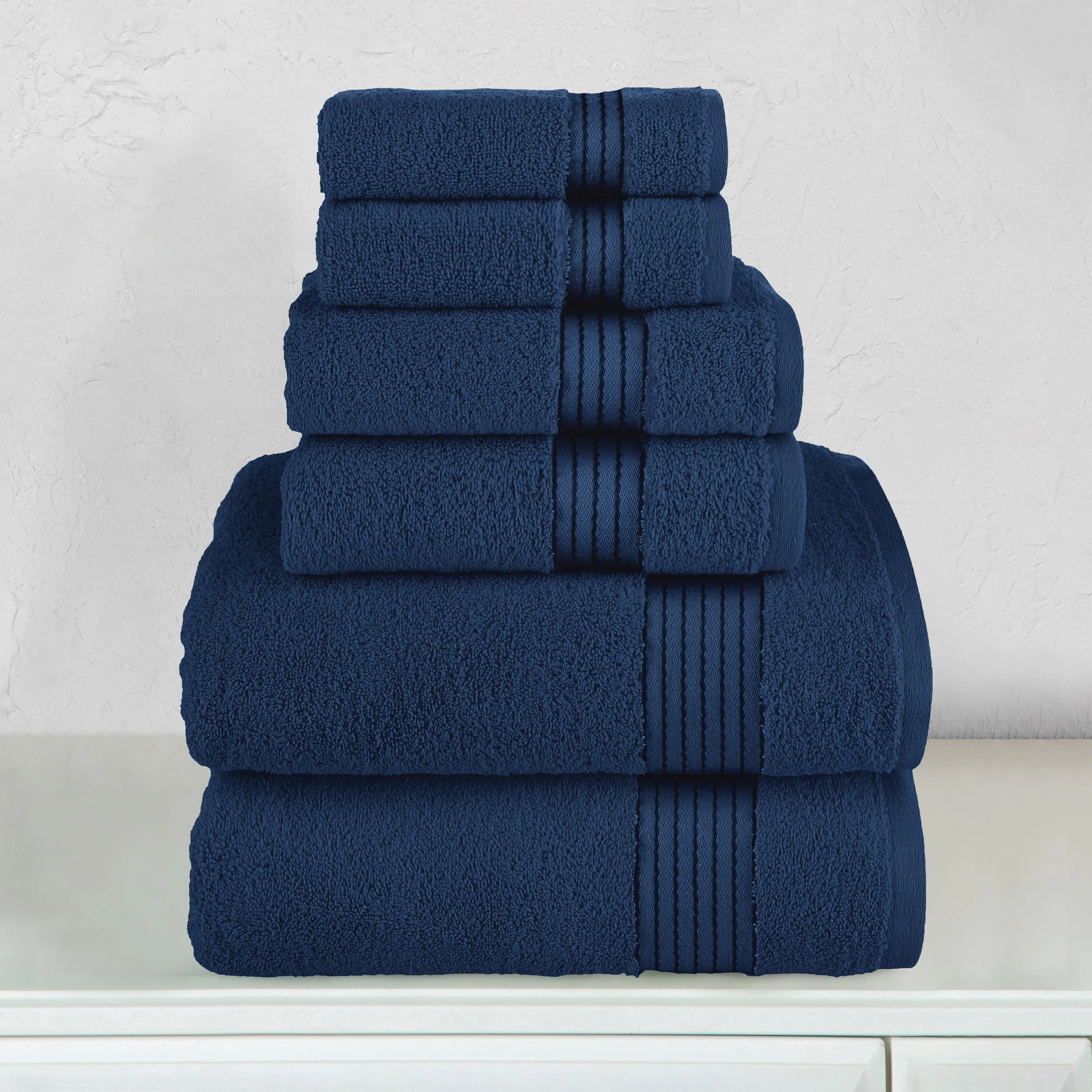 Mocassi 6-Piece Turkish Cotton Towel Set, Hotel Premier Collection with 2 Bath, 2 Hand and 2 Washcloths