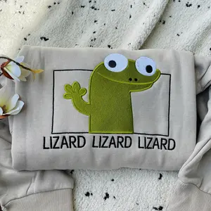 Lizard Lizard Lizard Embroidered Sweatshirt, Funny Meme Shirt, Weirdcore Embroidery Crewneck, Quirky Gen Z Gift Tee
