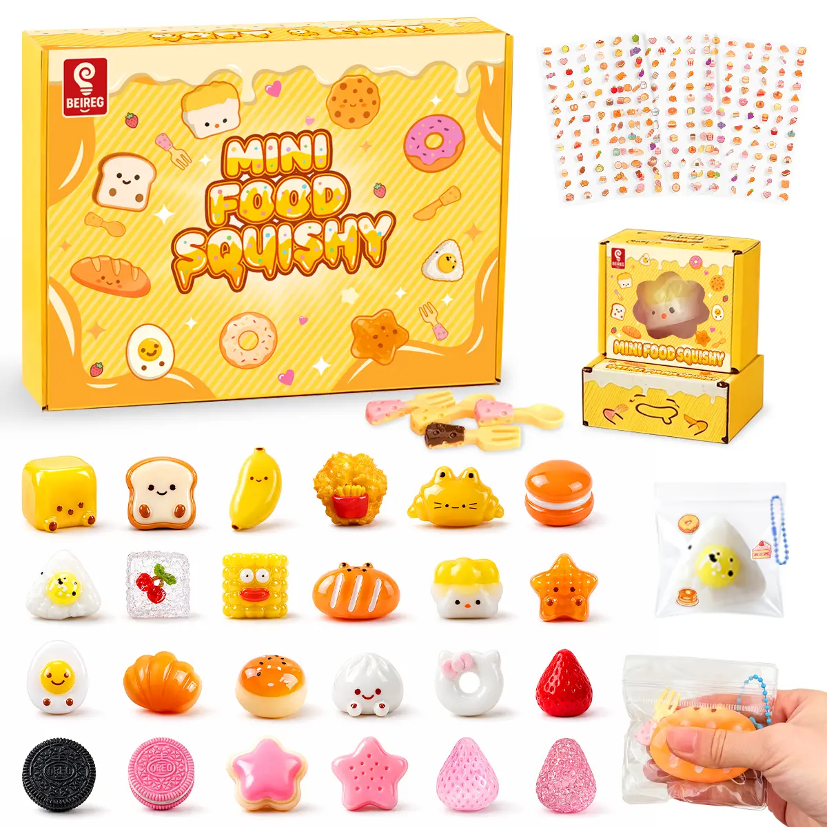 BEIREG 24PCS Safety-Certified Mini Taba Squishies Fidget Toys, Moldable Taba Squishy Soft Squishy Calms Busy Hands, Bulk Gift Items with Gift Box Card+Decor Set, Durable Kids’ Party Favors, Mini Gifts