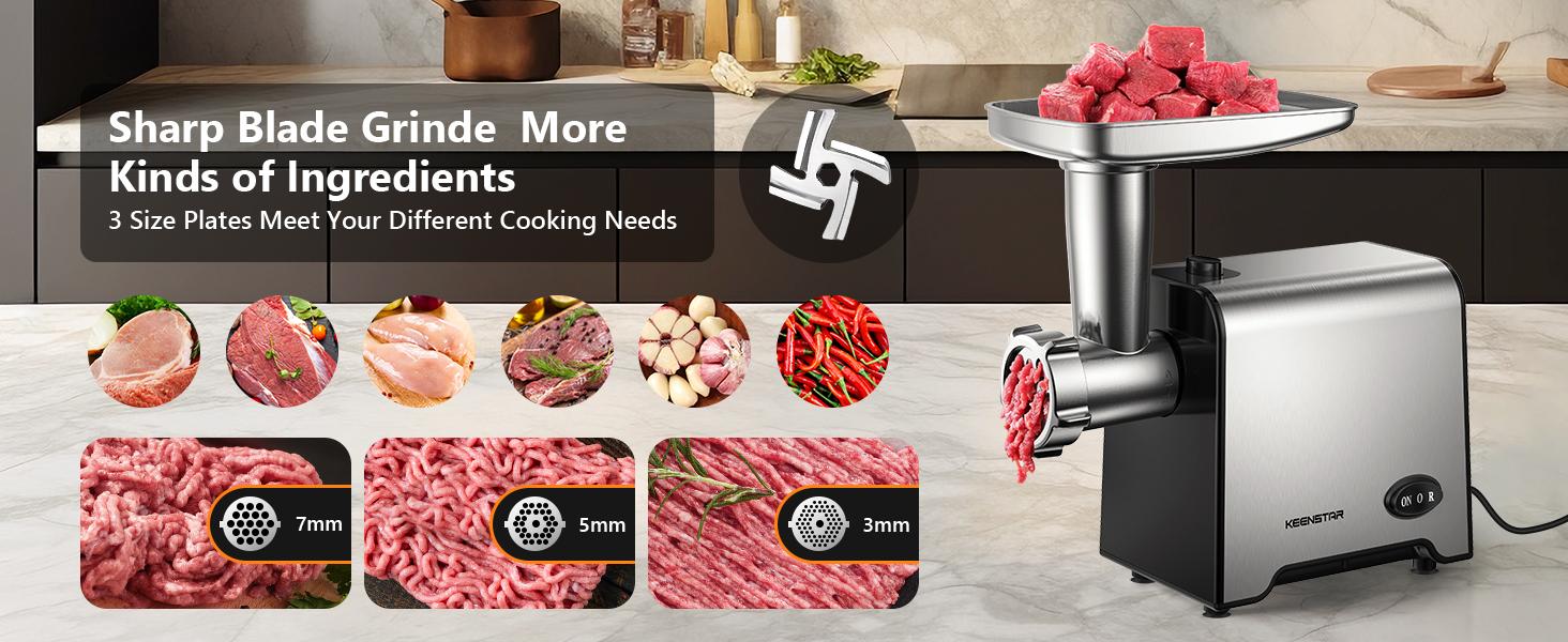 Big Deal Electric Compact Meat Grinders, Stainless Steel Sausage Stuffer Maker 450W(3000W Max) Food Chopper Grinder with Blade & 3 Plates,Tubes & Kubbe Kit,Meat Mincer Machine Ground Beef/Pork Kitchen Appliances Black Grinding Household Device