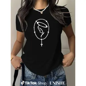 Catholic Graphic Tee – Virgin Mary Holy Rosary Design on Soft 100% Cotton Unisex T-Shirt