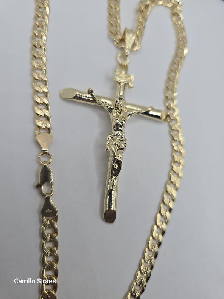 CHRIST ON THE CROSS Fashion  Cuban link style necklace gold-plated 24"inches stamp Big pendant