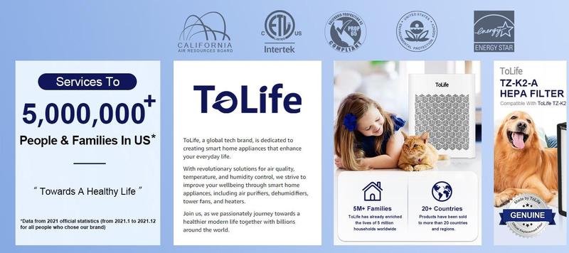 [Exclusive Livestream Offer] ToLife TZ-K2 Air Purifier for Large Rooms (up to 1095 Ft²), PM 2.5 Display, HEPA Filter, Auto Mode & Timer – Removes Smoke, Pollen, Pet Dander!