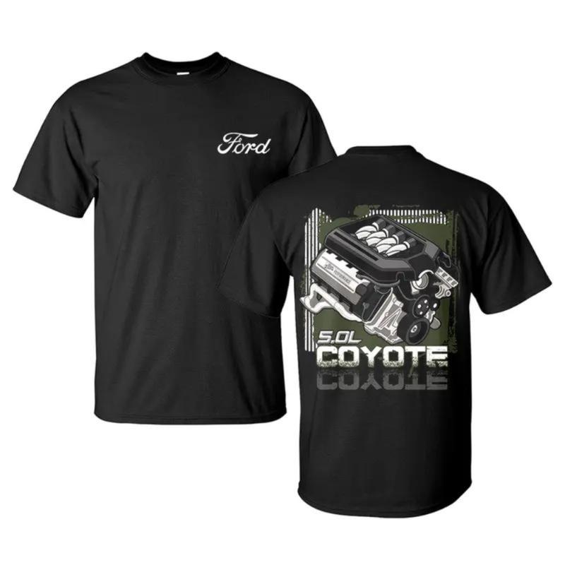 Ford 5.0L Coyote T-Shirt, High-Performance V8 Engine Graphic with Front Script Logo, Muscle Car Graphic Tee for Mustang Fans & Gearheads, Gift for Ford Racing Enthusiasts
