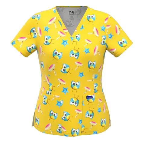 Dagacci 4-Way Stretch Printed Top - V-Neck, Moisture-Wicking, Anti-Wrinkle, 92% Polyester 8% Spandex, Machine Washable