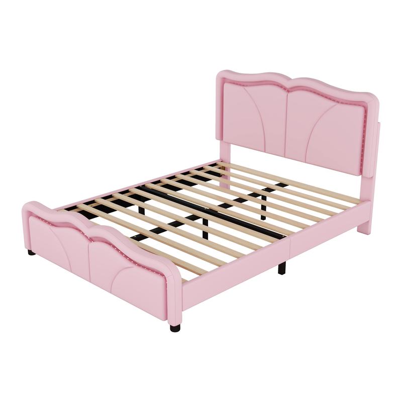 Bellemave Upholstered Platform Bed with Curve Shaped Height-adjustable Headboard LED Light Strips Kids Bed Solid Pine Wood MDF Stable Structure Easy Assembly Bellemave Upholstered Platform Bed with Curve Shaped Height-adjustable Headboard LED Light Strips Kids Bed Solid Pine Wood MDF Stable Structure Easy Assembly